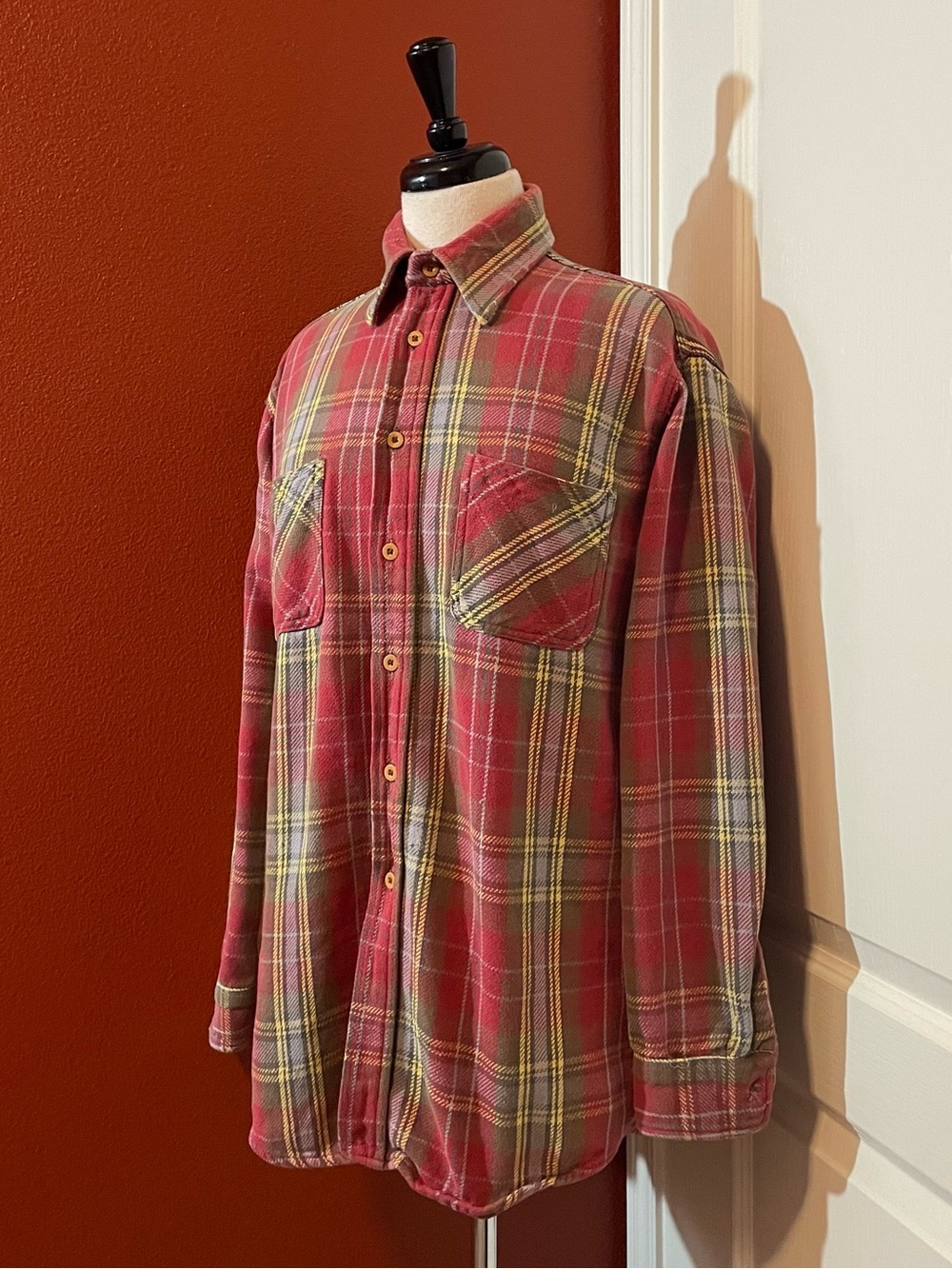 Big Mac Men’s Vintage 100% Cotton Plaid Button Down Distressed Work Flannel